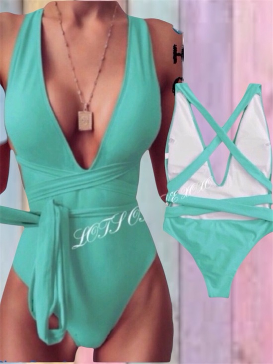 Other - Mint Green Lined Deep V Criss Cross One Piece Swimsuit New